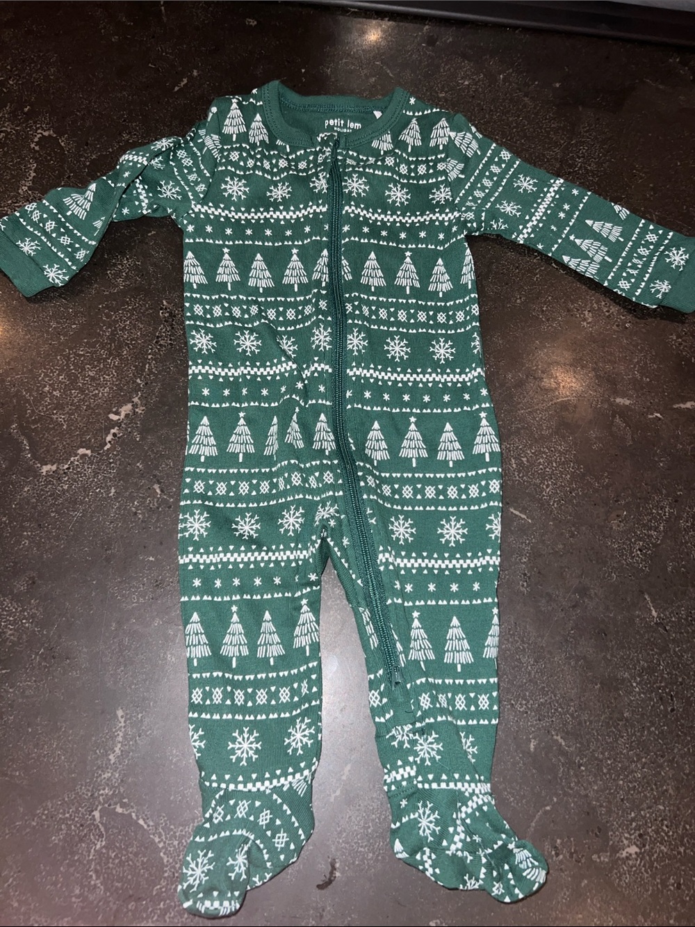 Petit Lem Green and White Holiday Footed One-Piece
